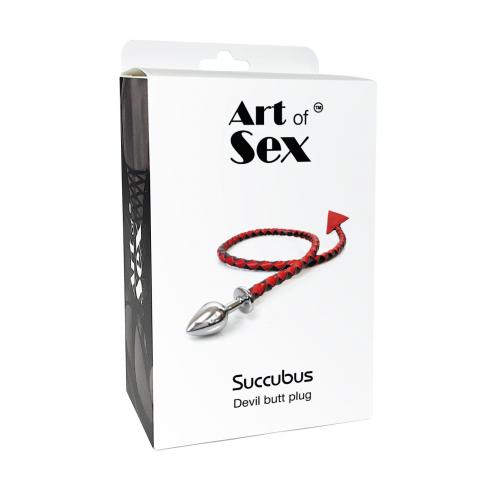 Металлическая анальная пробка S с дьявольским хвостом Art of Sex - Succubus, черный/красный