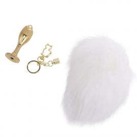 Металева анальна пробка Кролячий хвіст LOCKINK SEVANDA White Bunny-Tail Anal Rose-shape Plug - 2