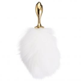 Металева анальна пробка Кролячий хвіст LOCKINK SEVANDA White Bunny-Tail Anal Rose-shape Plug - 7