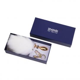 Металева анальна пробка Кролячий хвіст LOCKINK SEVANDA White Bunny-Tail - 2