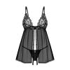 Сорочка бебі-дол Obsessive Blomentis babydoll thong, XL/2XL, мереживний ліф, стрінги в комплекті