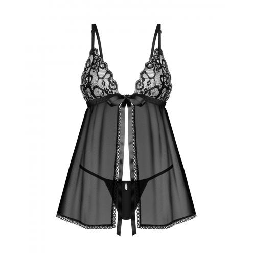 Сорочка бебі-дол Obsessive Blomentis babydoll thong, XL/2XL, мереживний ліф, стрінги в комплекті