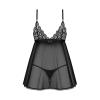 Сорочка бебі-дол Obsessive Blomentis babydoll thong, XL/2XL, мереживний ліф, стрінги в комплекті
