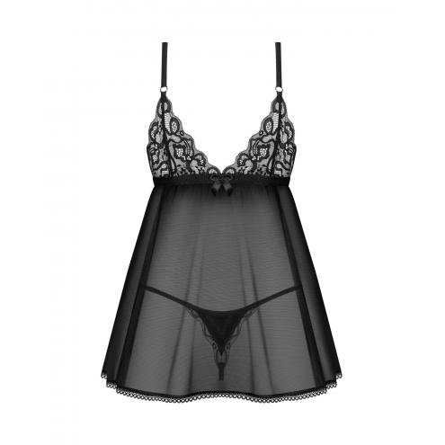 Сорочка бебі-дол Obsessive Blomentis babydoll thong, XL/2XL, мереживний ліф, стрінги в комплекті