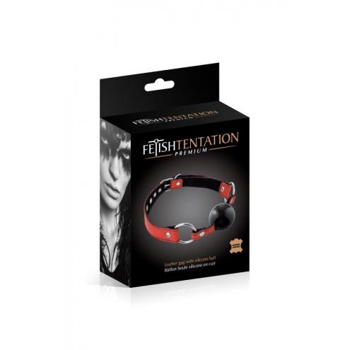 Кляп Fetish Tentation Premium Leather gag with silicone ball Red