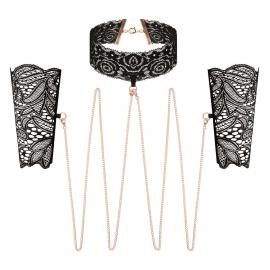 Кружевные наручники и воротник Rosy Gold - Lace Cuffs and Collar - Black - 1