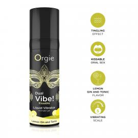 Рідкий вібратор Orgie Dual Vibe! Lemon Gin And Tonic Kissable Liquid Vibrator, 15 мл - 2