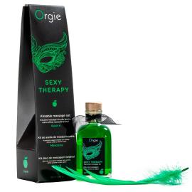 Набір для масажу Orgie – Sexy Therapy Apple (100 мл), їстівне розігріваюче масло + пір'їнка - 1