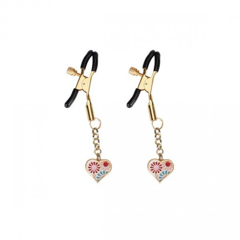 Затискачі для сосків Liebe Seele Nipple Clamps Gold Heart-shaped Flowers on White