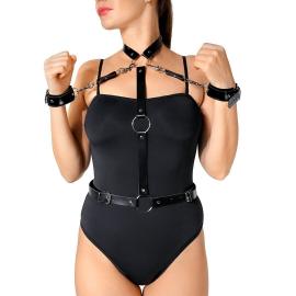 Жіноча портупея з наручниками Art of Sex - Ursula чорна XS-2XL, екошкіра - 2