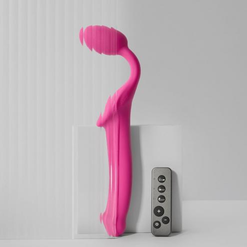 Безремінний страпон з вібрацією Strap-On-Me Vibrating Fuchsia L, діаметр 3,7 см, пульт ДК, регульований