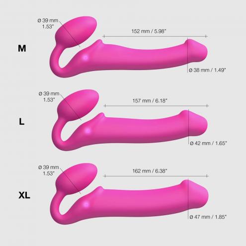 Безремінний страпон з вібрацією Strap-On-Me Vibrating Fuchsia L, діаметр 3,7 см, пульт ДК, регульований