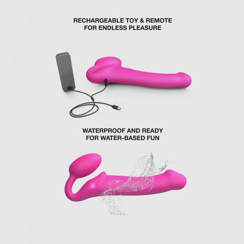 Безремінний страпон з вібрацією Strap-On-Me Vibrating Fuchsia L, діаметр 3,7 см, пульт ДК, регульований