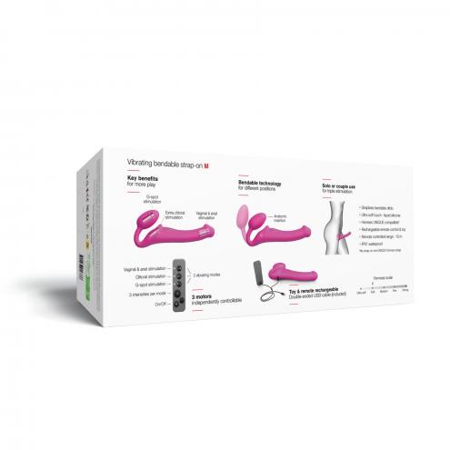 Безремінний страпон з вібрацією Strap-On-Me Vibrating Fuchsia L, діаметр 3,7 см, пульт ДК, регульований