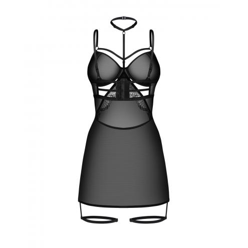 Бебі-дол Obsessive Arrowel Black chemise S/M, з декоративним чокером та гартерами
