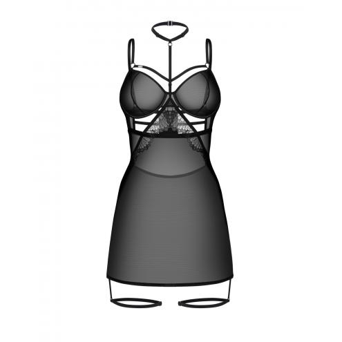 Бебі-дол Obsessive Arrowel Black chemise S/M, з декоративним чокером та гартерами