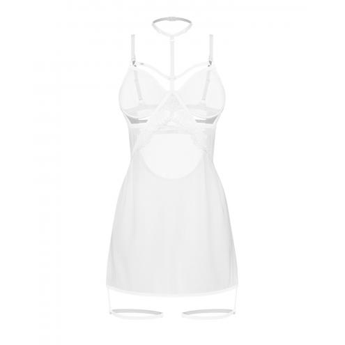 Бебі-дол Obsessive Arrowel White chemise S/M, з декоративним чокером та гартерами