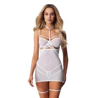 Бебі-дол Obsessive Arrowel White chemise S/M, з декоративним чокером та гартерами