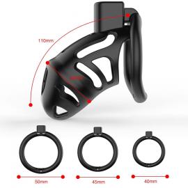 Клітка для пеніса LOCKINK SEVANDA Plastic Penis Chastity Cage, чорна, 3 кільця різних розмірів - 8