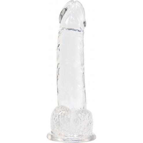 Прозорий фалоімітатор ADDICTION — Clear Dildo with Balls 8, віброкуля в подарунок