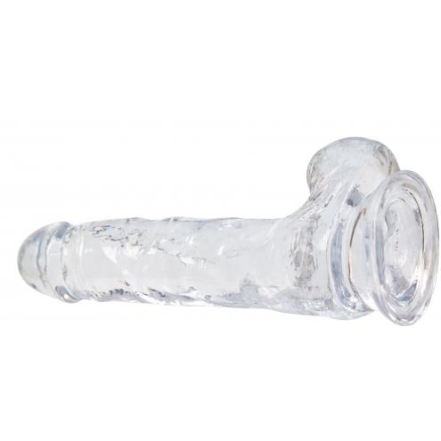 Прозорий фалоімітатор ADDICTION — Clear Dildo with Balls 8, віброкуля в подарунок