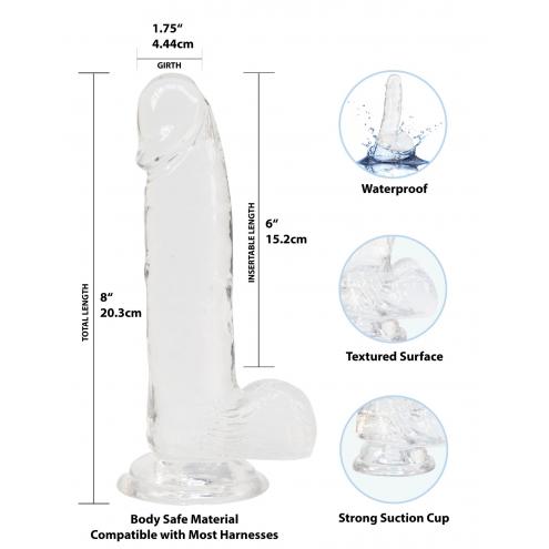 Прозорий фалоімітатор ADDICTION — Clear Dildo with Balls 8, віброкуля в подарунок