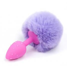 Анальна пробка силіконова рожева з бузковим хвостиком зайця, S - 1