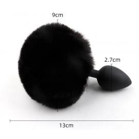 Анальна пробка силіконова рожева з бузковим хвостиком зайця, S - 2