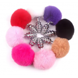 Анальна пробка міні металева ребриста з чорним хвостиком зайця - 3