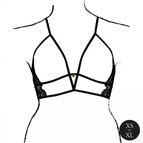 Эротический бра Open Cup Triangle Bra with Lace and Adjustable Sliders - One Size - Black