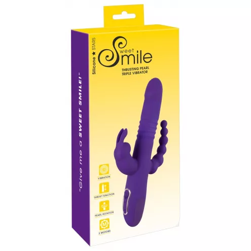 Анально-вагинально-клиторальный вибратор с ротацией и толчками Sweet Smile Thrusting Pearl Triple