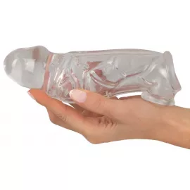 Насадка на пенис Crystal Clear Penis Sleeve With Extension + Ball Ring Medium, прозрачная - 2