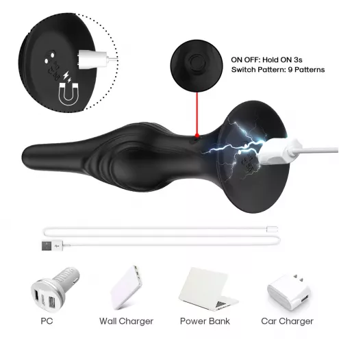 Анальний стимулятор Rocket Black, 9 vibration functions