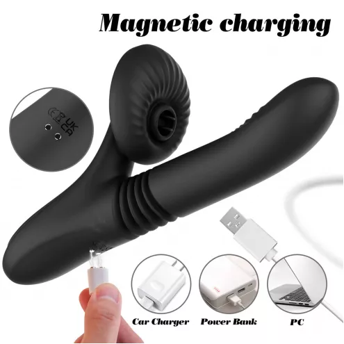 Вібратор для подвійної стимуляції Silicone Vibrator 7 Powerful Modes - Licking,Thrusting and Heatin
