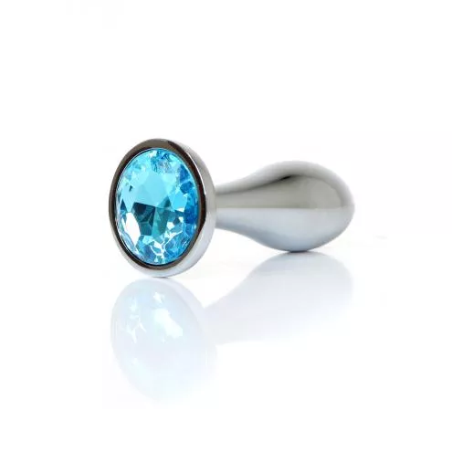 Анальная металлическая пробка Plug-Jewellery Silver PLUG- Light Blue L