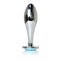 Анальная металлическая пробка Plug-Jewellery Silver PLUG- Light Blue L