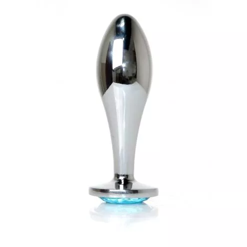 Анальная металлическая пробка Plug-Jewellery Silver PLUG- Light Blue L
