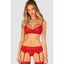 Комплект Obsessive Ingridia garter belt set (Червоний, XS/S) - 1