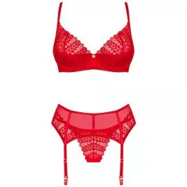 Комплект Obsessive Ingridia garter belt set (Червоний, XS/S) - 3