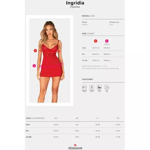 Комплект Obsessive Ingridia chemise (Красный, XS/S)