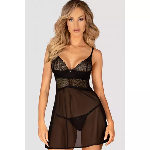 Комплект Obsessive Chemeris babydoll (Чорний, XS/S)