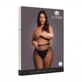 Колготки сетчатые с вырезами Plus Size, черные с золотым глитером - 2
