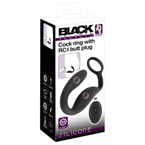 Масажер простати з кільцем на мошонку BLACK VELVETS COCK RING W BUTT
