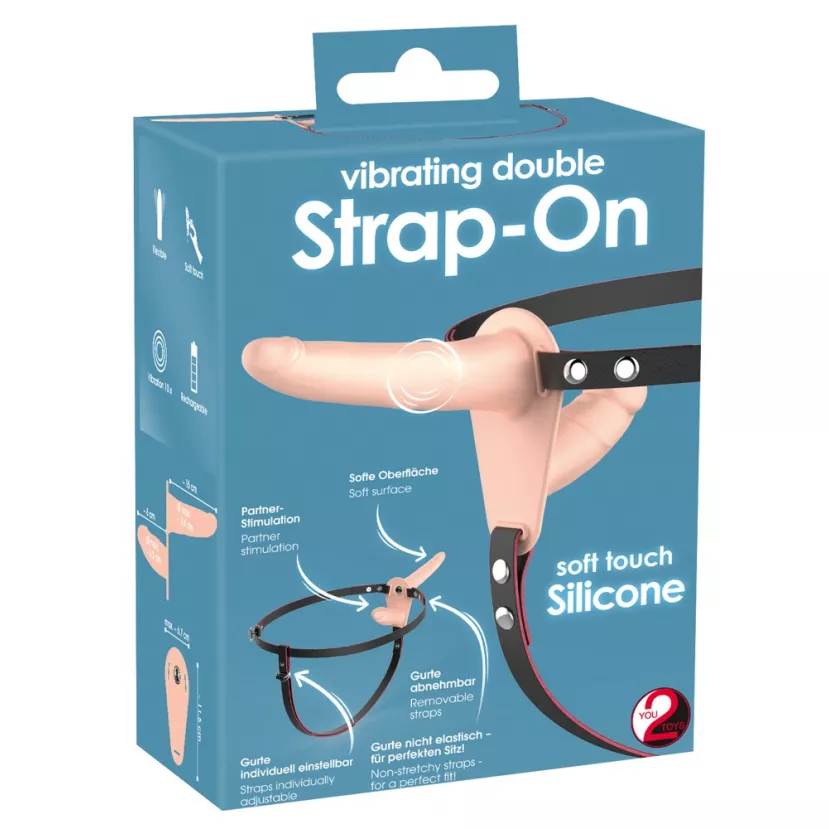 Подвійний страпон з вібрацією Vibrating Double Strap-On, тілесний