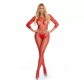 Бодистокинг - Pink Lipstick Lingerie Risque Crotchless Bodystocking Red, M/L - 1