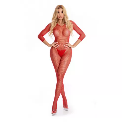 Бодистокинг - Pink Lipstick Lingerie Risque Crotchless Bodystocking Red, M/L