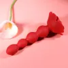 Анальная красная вибро пробка Rose rotating anal beads