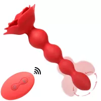 Анальная красная вибро пробка Rose rotating anal beads