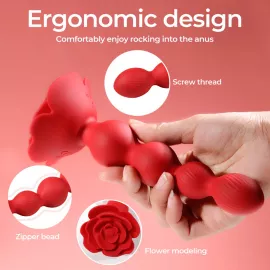 Анальна червона вібро пробка Rose rotating anal beads - 8