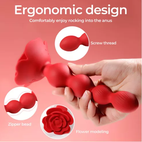 Анальная красная вибро пробка Rose rotating anal beads
